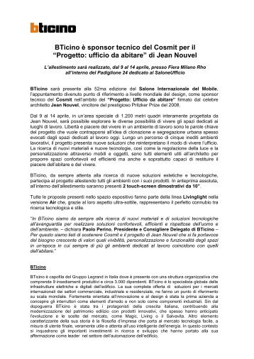 Comunicato stampa, 7 marzo 2013 - Professionisti BTicino