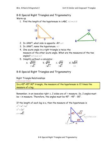 8-8 Special Right Triangles and Trigonometry notes