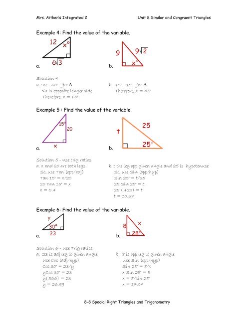 8-8 Special Right Triangles and Trigonometry notes