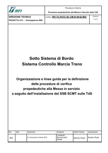 Sotto Sistema di Bordo Sistema Controllo Marcia Treno - Trenitalia