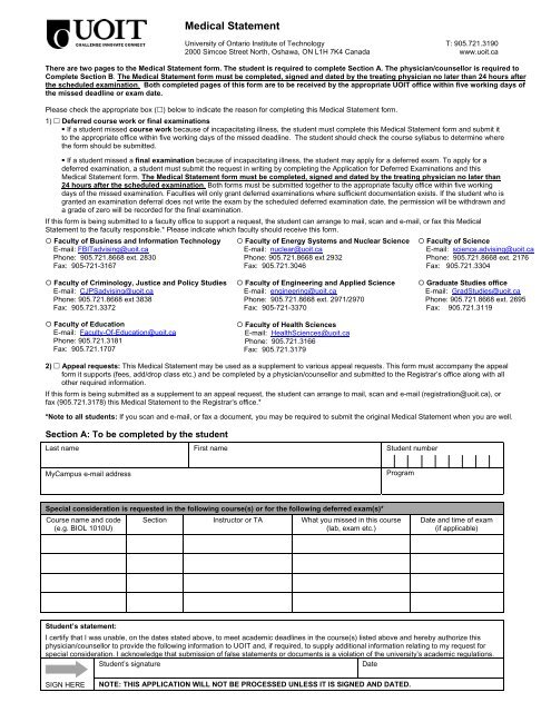 Medical Statement - University of Ontario Institute of Technology