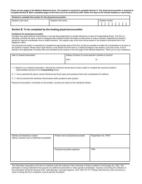 Medical Statement - University of Ontario Institute of Technology