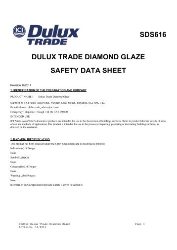 Download PDF safety datasheet SDS616 for Dulux Trade Diamond ...