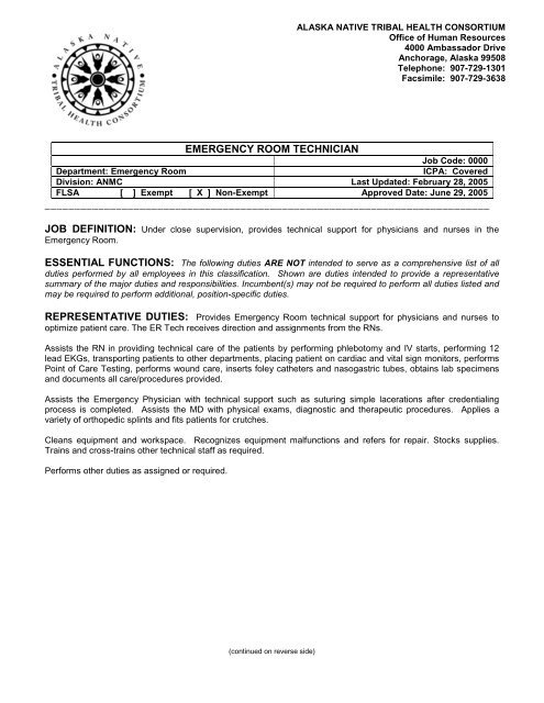 Emergency Room Technician Anthc