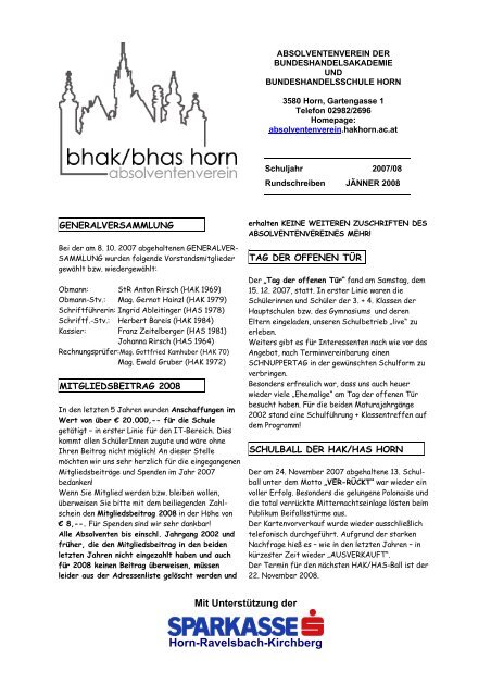 Rundschreiben Jänner 2008 - BHAK/BHAS Horn