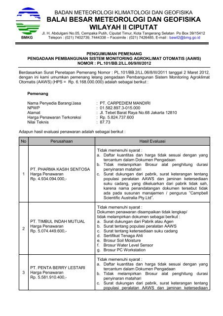 balai besar meteorologi dan geofisika wilayah ii ciputat - BMG - BMKG