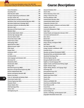 CoursesâA through G and course numbers and symbols key