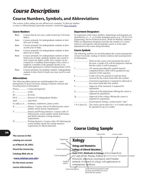 CoursesâA through G and course numbers and symbols key