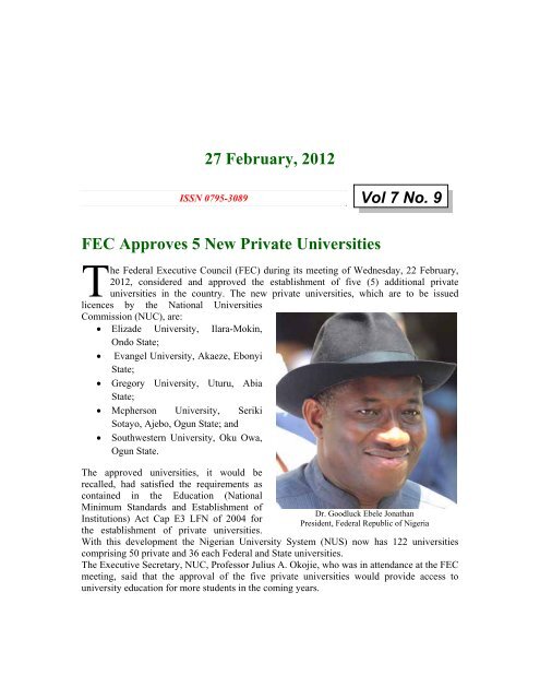 27th February - National Universities Commission