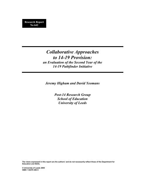 Collaborative Approaches to 14-19 Provision - Communities and ...