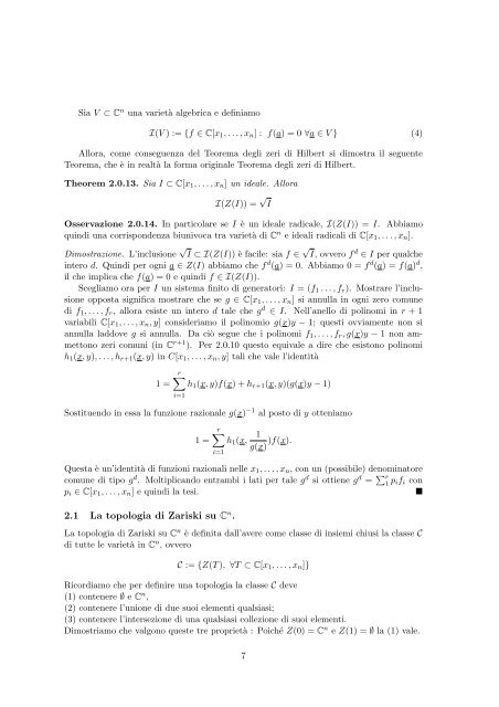 Il Teorema degli zeri di Hilbert e la geometria algebrica