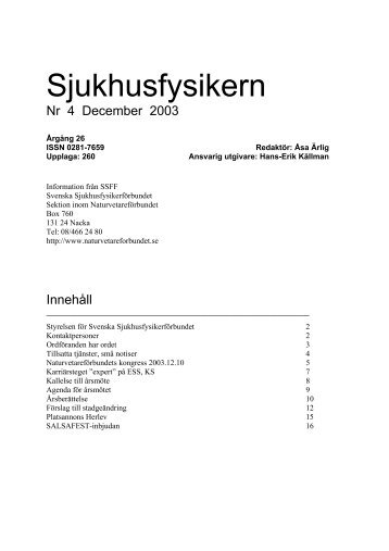 Nummer 4, 2003 - Svenska SjukhusFysikerFÃ¶rbundet