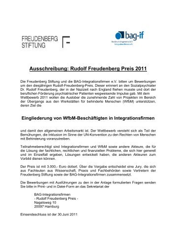Ausschreibung Freudenberg Preis 2011 - BAG IF