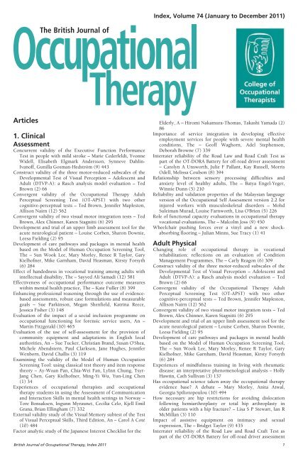 Download BJOT index 2011 - College of Occupational Therapists