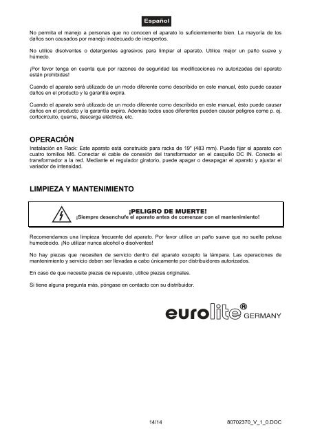 EUROLITE Flexilight User Manual - LTT Versand GmbH