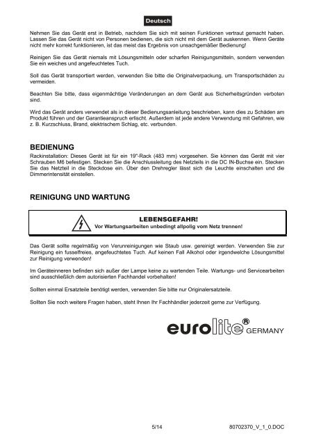 EUROLITE Flexilight User Manual - LTT Versand GmbH