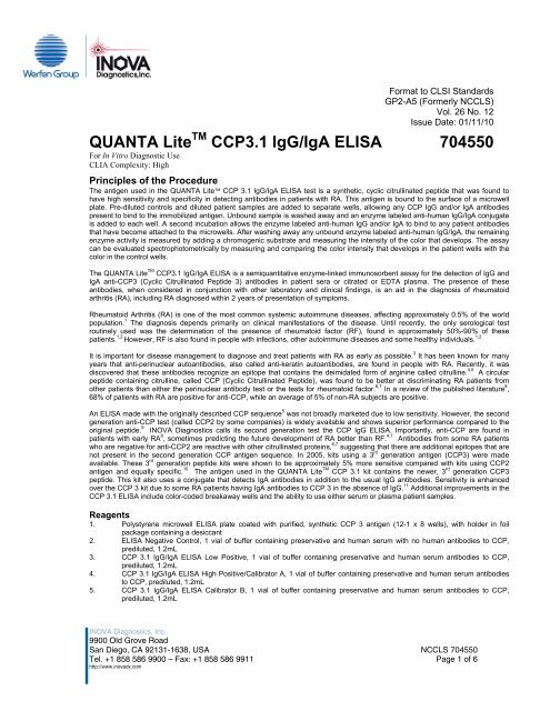 QUANTA Lite CCP3.1 IgG/IgA ELISA 704550 - inova