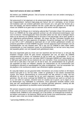 Open brief namens de leden van SABAM Wij hebben voor SABAM ...