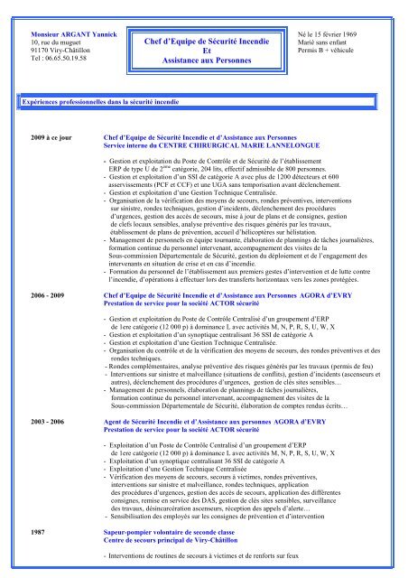 Cv De Monsieur Argant Yannick Ssiap Com