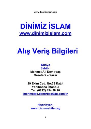 DÄ°NÄ°MÄ°Z Ä°SLAM AlÄ±Å VeriÅ Bilgileri - Bizim Sahife