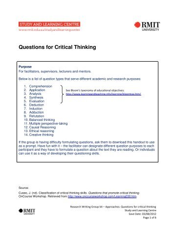 Questions for Critical Thinking - RMIT University