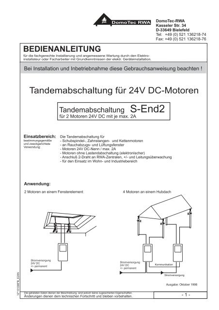 Tandemabschaltung fÃ¼r 24V DC-Motoren - DomoTec RWA e.K.