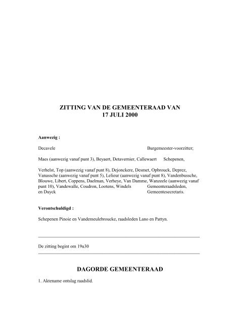 zitting van de gemeenteraad van 17 juli 2000 - Stad Harelbeke