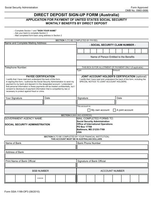 DIRECT DEPOSIT SIGN-UP FORM (Australia) - Social Security