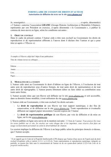FORMULAIRE DE CESSION DE DROITS D'AUTEUR Je ... - GHAMU