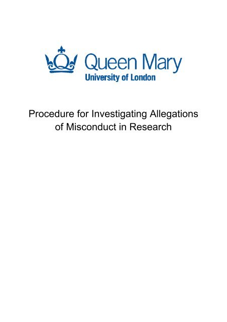 Procedure for Investigating Allegations of Misconduct in Research