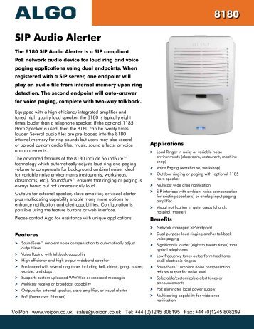 Algo 8180 SIP Audio Alerter Datasheet (PDF)