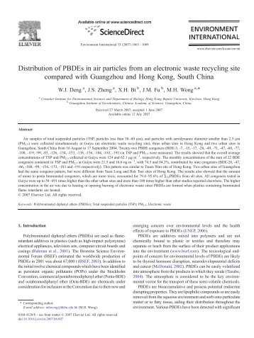 Distribution of PBDEs in air particles from an electronic waste ...