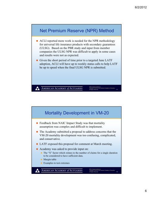 Update on Principle Based Reserving - Actuary.com