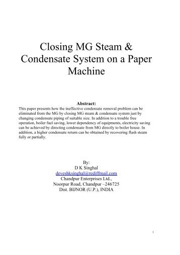 Closing MG Steam & Condensate System on a Paper Machine