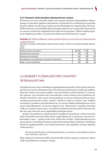 Raportti lasten ja nuorten tutkimuksen etiikka -verkkokyselystÃ¤