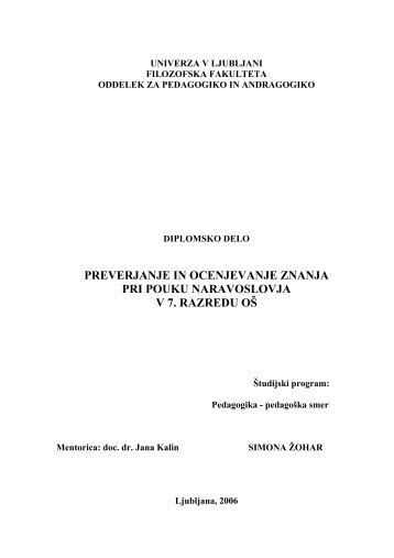 preverjanje in ocenjevanje znanja pri pouku naravoslovja v 7 ...
