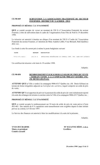 numéro 1 comité exécutif séance du 9 janvier 1998 - Ville de Gatineau