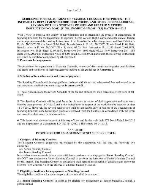 Guidelines for Engagement of Standing Counsels to represent the ...