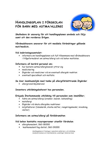 Handlingsplan i fÃƒÂ¶rskolan fÃƒÂ¶r barn med astma eller allergi - Sundsvall
