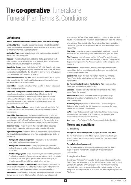 Funeral Plan Terms & Conditions - The Co-operative