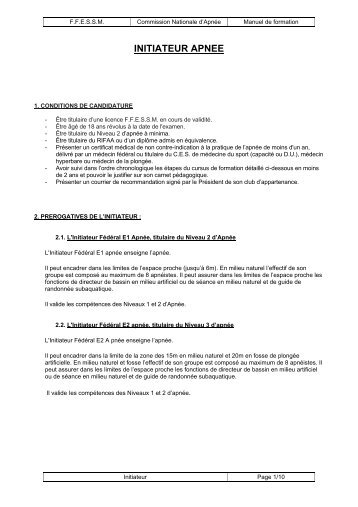 INITIATEUR APNEE ESPACE PROCHE