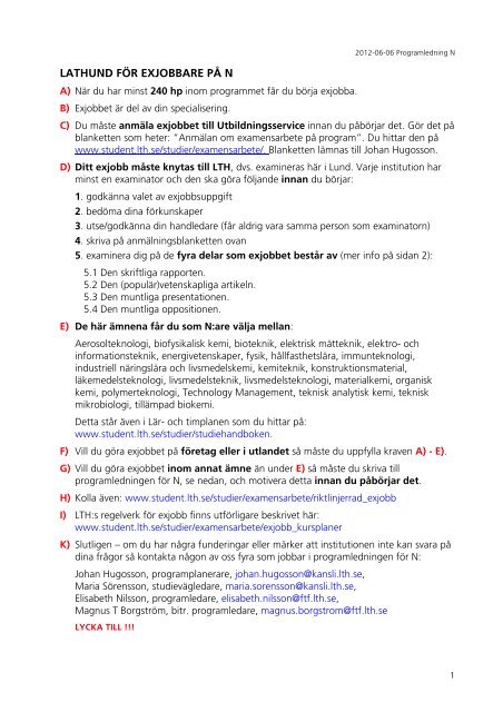 LATHUND FÖR EXJOBBARE PÅ N - Student LTH