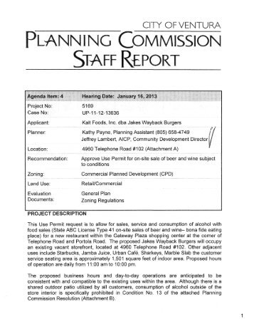 PLANNING COMMISSION STAFF REPORT - City Of Ventura