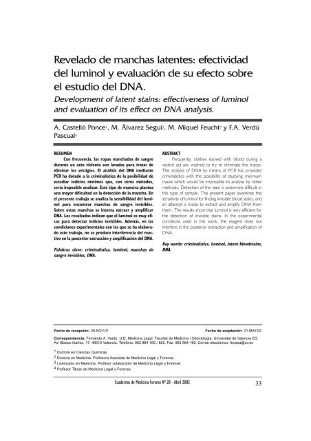 Revelado de manchas latentes: efectividad del luminol y evaluaciÃ³n ...