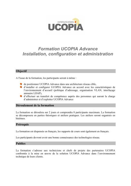 Formation UCOPIA Advance Installation ... - Connect Data