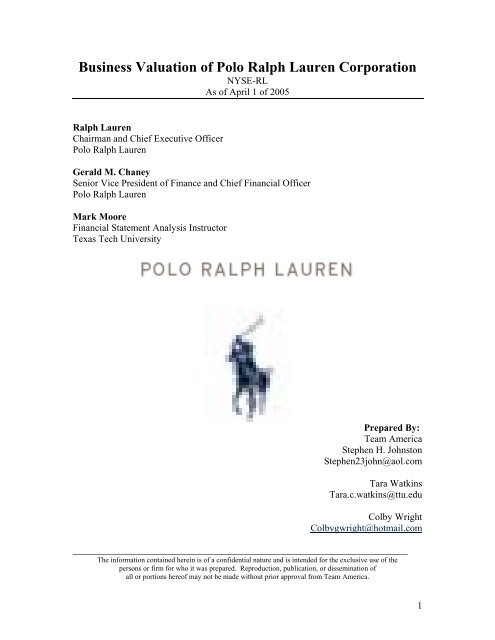 Business Valuation of Polo Ralph Lauren Corporation - Mark Moore ...