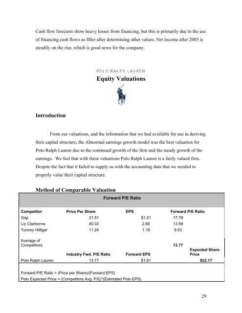 Business Valuation of Polo Ralph Lauren Corporation - Mark Moore ...