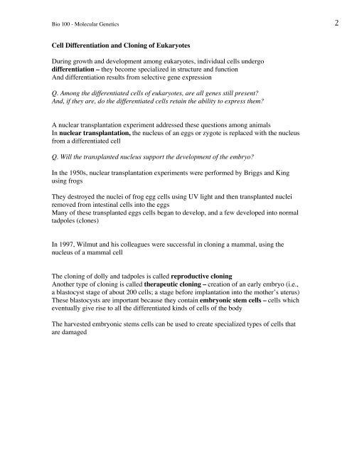 Chapter 11 - Control of Gene Expression