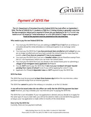 Payment of SEVIS Fee - SUNY Cortland