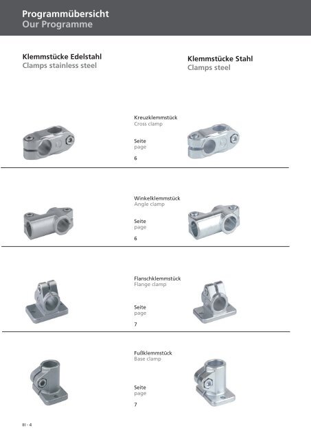 Klemmstücke Edelstahl/Stahl Clamps stainless steel/steel